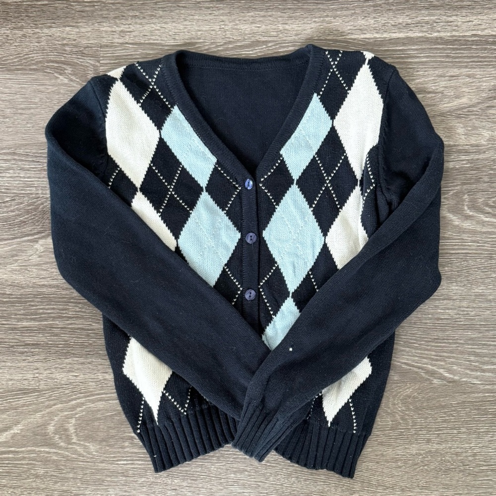 Thrifted plaid blue cardigan